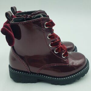 Self Esteem Girls Patent Leather Bow Combat Boots
